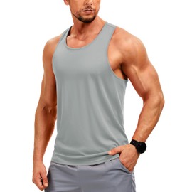 TACVASEN Mens Dry Fit Tank Tops Workout Muscle Gym Sleeveless Shirts UV Protection Athletic Moisture Wicking Beach Racerback Tank Tops Grey XL