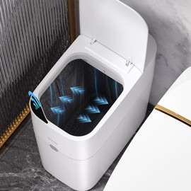 MOPUP Bathroom Trash Can, Automatic Bagging Garbage Can, 3.5 Gallon Slim Smart Small Plastic Trash Bin, Narrow Motion Sensor Trash Can for Bedroom, Office White