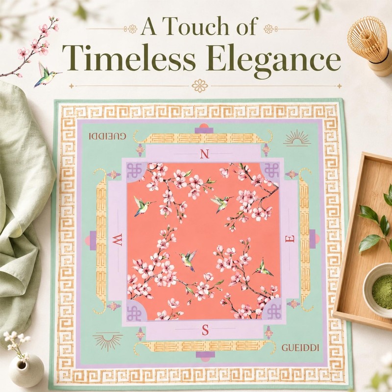 Gueiddi Premium Pink Floral Mahjong Mat 33"x33" , Smooth Glide