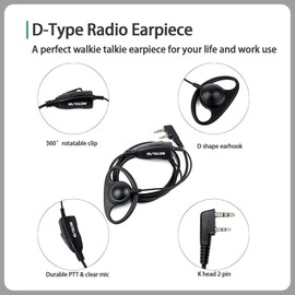 Retevis 2 Way Radio Earpiece with Mic, D-Type Walkie Talkie Earpiece, 2 Pin, for RT22 RT68 RT21 H-777 RT22S, Compatible with Pxton BAOFENG 888S Kenwood Walkie Talkies, Two Way Radio Headset(1 Pack)
