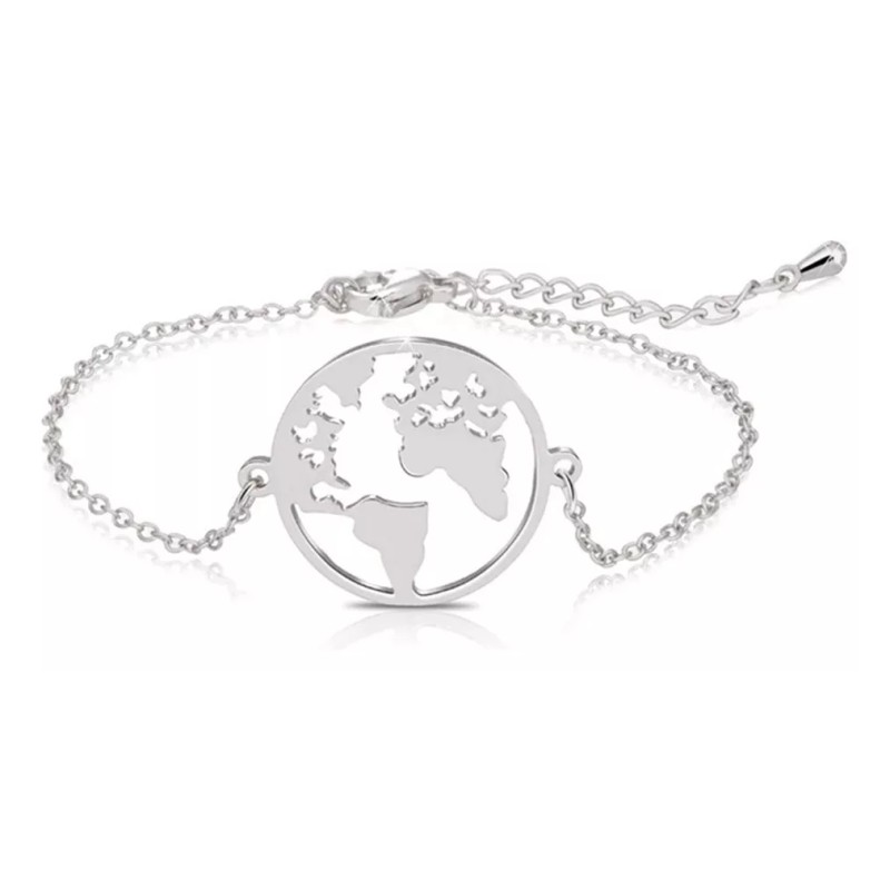 Deluxe Conjunto Collar + Pulsera Brazalete Dije Mapa Mundo Mundi