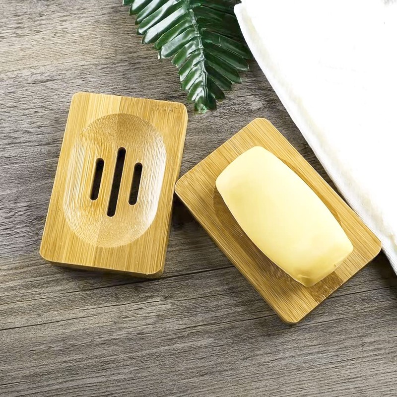 AYWFEY 4 Pcs Natural Wooden Soap Holders, Bamboo Soap Holders,