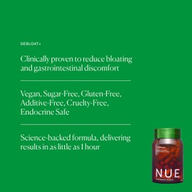 The Nue Co. DEBLOAT+ Supplement, Bloating, Soothes Gas and Abdominal Pain, Immunity Support, Improves Gut Health, Vegan, Gluten Free, 60 Capsules