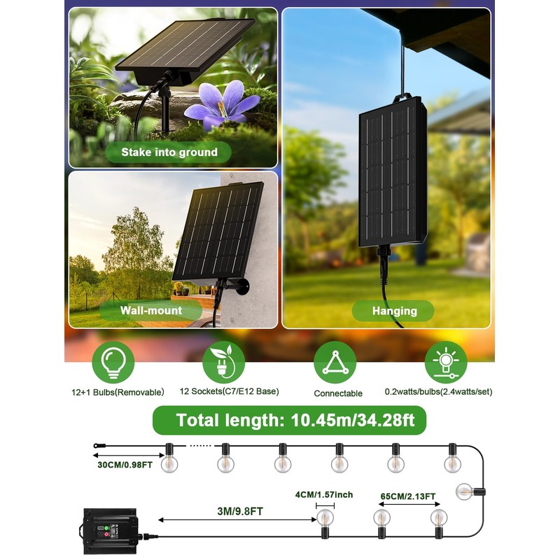 FIFlying Solar String Lights Outdoor 10.45M Solar Lights for Garden