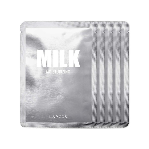 LAPCOS Milk Sheet Mask, Moisturizing Daily Face Mask to Replenish and Restore Dry Skin, Korean Beauty Favorite, 5-Pack