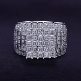 SAVEARTH DIAMONDS Rectangular Cluster Engagement Ring For Women, 3.10 Cttw Princess & Round Lab Created Moissanite Diamond Cathedral Style Statement Ring In 18K White Gold Over Sterling Silver-6.5