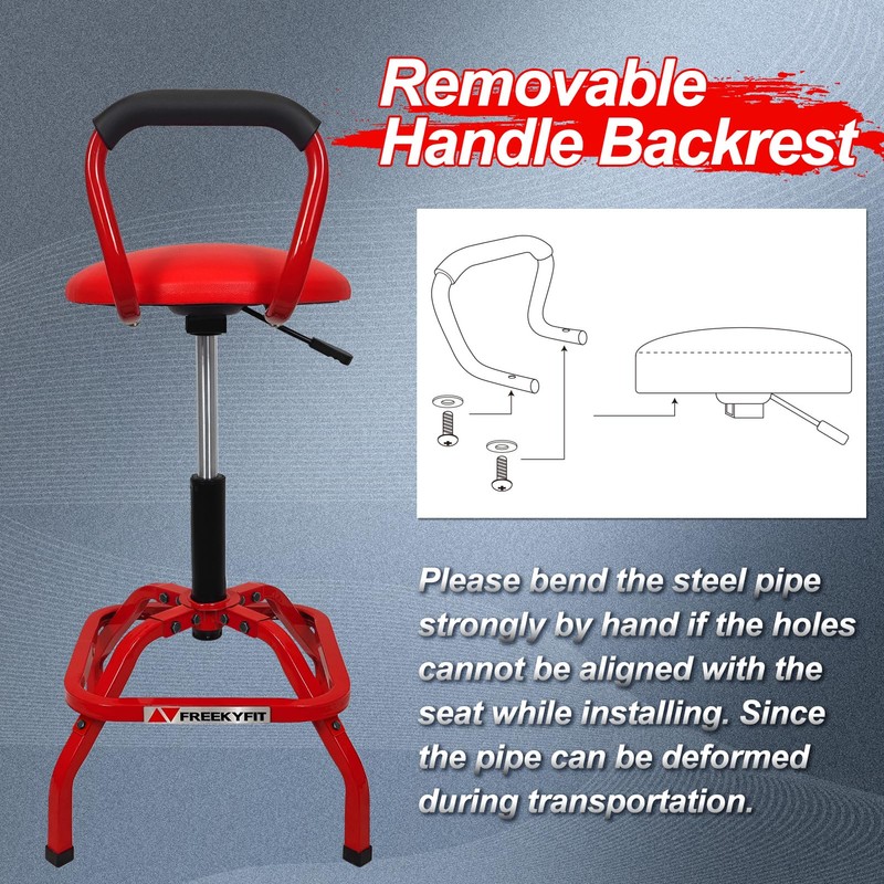 FreekyFit Garage Stool, Adjustable Height Swivel Work Mechanic Shop Stool