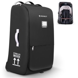 REMEIT Stroller Bag for Airplane, Stroller Travel Bag Compatible with UPPAbaby Vista VI V2 V3, Cruz V1 V2 V3, Rolling Wheel Bag with Storage Pocket,Multiple Handles,Luggage Tag for Flight Travel,Black