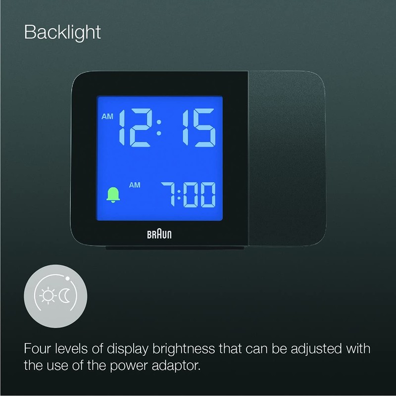 Braun Digital Projection Alarm Clock with 4 Backlight options, Negative