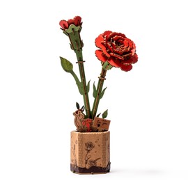 ROBOTIME 3D Puzzles Wooden Artifical Flower Red Carnation DIY Model Building Kit to build for Adults Bouquet Botanical Collection Craft Brain Teaser Puzzle Creative Gift Home Decor