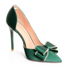 ANN CREEK Women's Pumps High Heel Pointed Closed Toe Stiletto Heels for Women Bow Heeled Pumps Shoes Satin D'Orsay Wedding Prom Evening Dressy (Size 7.5, Green)