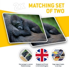 Rectangle Stickers(Set of 2) 7.5cm - Gorilla Baby Animal Fun Decals for Laptops,Tablets,Luggage,Scrap Booking,Fridges, #3013
