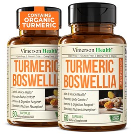 Turmeric Supplement with 65% Boswellia Extract Capsules - Turmeric Curcumin Supplement 95% Curcuminoids - Boswellia Serrata, Black Pepper, Organic Turmeric & Ginger root capsules - Tumeric Caps 2-Pack