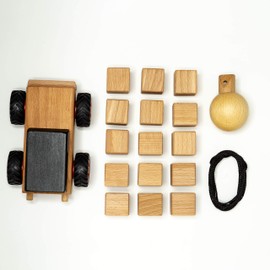 rewoodo Crashcar Wooden Car with Stacking Tower Including Cotton Bag Premium Wooden Toy from 3 Years Made in Germany