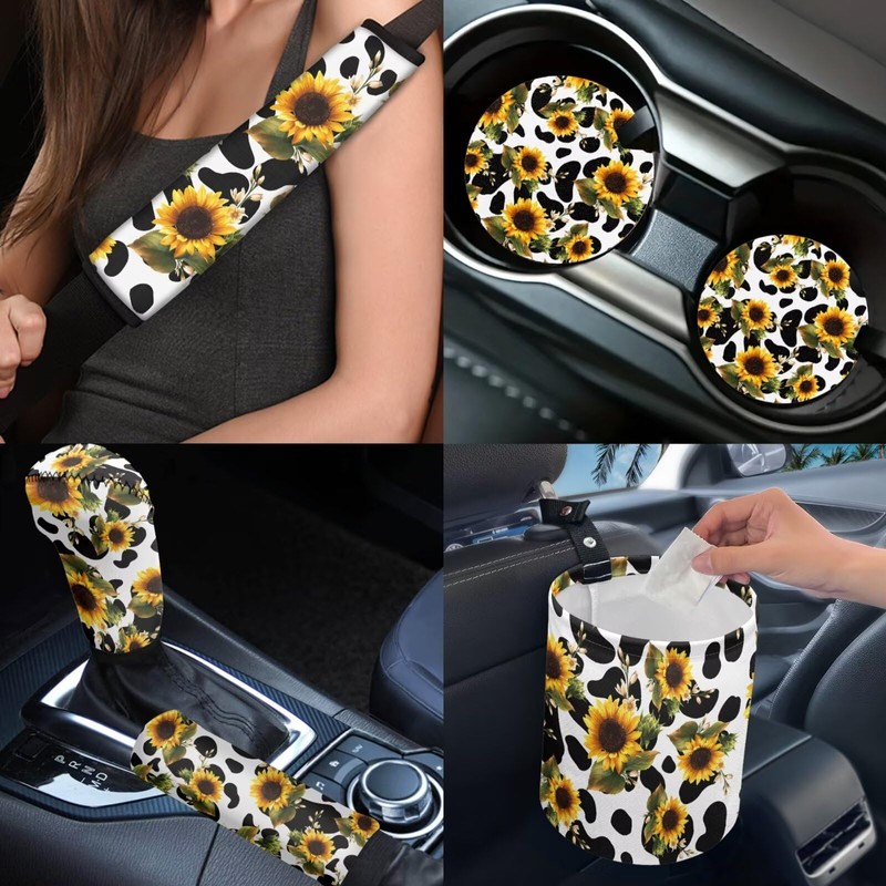 Dngkaoje Sunflower Cow Print Car Seat Cover Full Set for