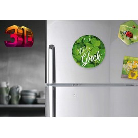 KE - Versatile 3D Magnet for Fridge, Whiteboard and Office Cabinets, 70 mm Round Format - Motif: Good Luck