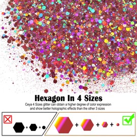 Ceya Holographic Chunky Glitter, 4.9oz/ 140g Pink Mauve Craft Glitter Powder Mixed Fine Flakes Iridescent Nail Sequins for Nail Art, Hair, Epoxy Resin, Tumblers, Slime, Painting, Festival Decor