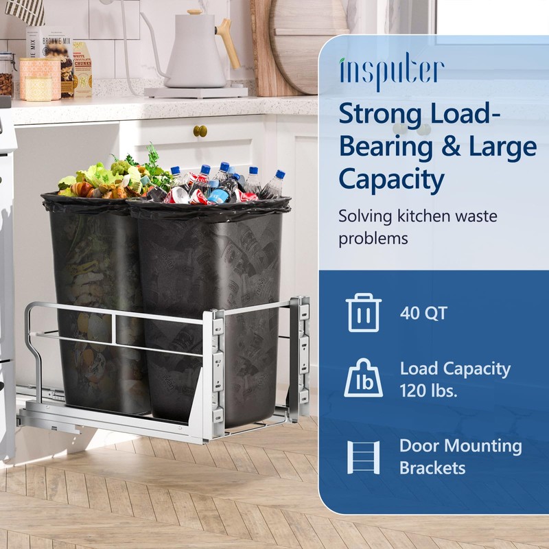 Insputer Dual Pull Out Trash Can Under Cabinet with Soft-Close