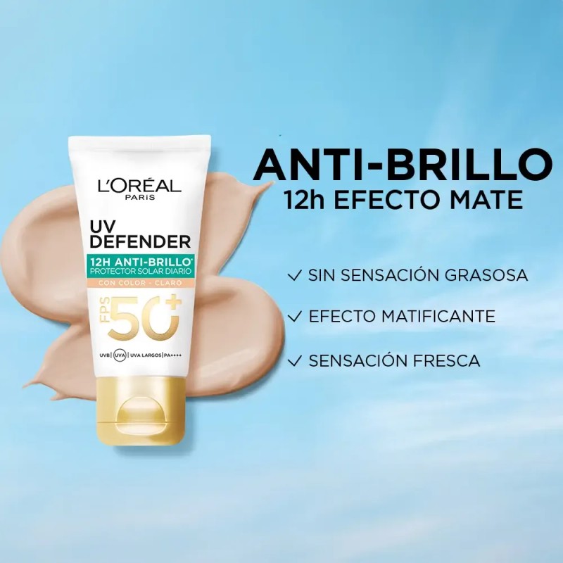 Bloqueador Uv Defender Antibrillo Tono Claro Spf50 40g