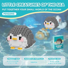 BOROLA Miniature Marine Small Creatures Animal Pocket Building Blocks Toys Colorful Animals Puzzle Educational Creativity Micro Building Games for Kids(Penguin Block)