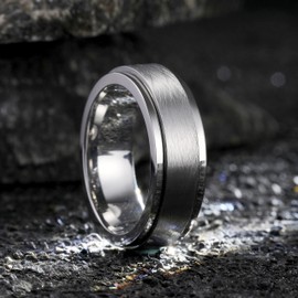 King Will 8mm Silver Stainless Steel Spinner Ring Relieving Stress Ring For Men Women Stress Anxiety Relief Ring Fidget Ring For Unisex Adults Teens Cross Sand Comfort Fit 10