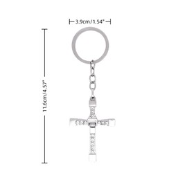 EagleeSooar 2 PCS Cross Car Keychain - Chrome Metal Christian Key Chains with Rhinestone, 4.57", Keyrings for Cars (silver)