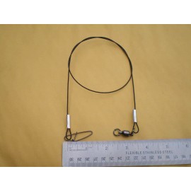 HAND MADE 10 S. STEEL BLACK WIRE SPINNER LEADER  9" 220 LBS. TEST W/BALL BEARING SWIVEL