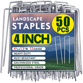 Qucuky 50 Pack Landscape Staples 4 Inch Garden Stakes Galvanized Garden Staples Pins Anti-Rust Ground Stakes for Weed Barrier, Irrigation Tubing, Landscaping Fabric, Yard Lawn