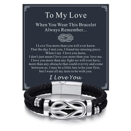 Bandmax Ich Liebe Dich Leather Bracelet Men's Stainless Steel Bracelet Men's Wrap Bracelet with Card Infinity Knot Bracelet for Birthday Christmas Fashion Jewellery Accessory, Stainless Steel