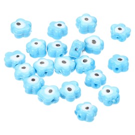 PATIKIL 12mm Evil Eye Beads, 20 Pcs Glass Turkish Evil Eye Charm Flower Spacer Beads Pendant Connector for DIY Art Craft Bracelet Necklace Earrings Making, Blue