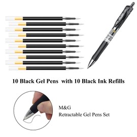 M&G 10Pcs Gel Pens + 10Pcs Gel Pen Refills, 0.5mm Black Ink Gel Pens Fine Point Smooth Writing, Retractable Gel Ink Rollerball Pens with Quick Drying Ink for Note Taking Office School Women Men(K35)