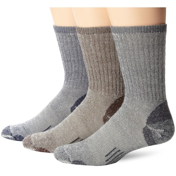 OMNIWOOL Multi-Sport Hiker Socks (3-Pair), Blue/Grey/Brown, Large