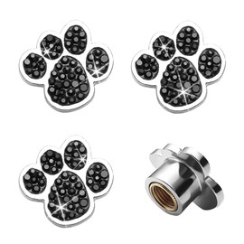 SAVORI Paw Valve Stem Caps Car Accessories Bling Handmade Crystal Rhinestone Universal Tire Valve Dust Caps 4 Pack fit for Car Auto SUV Truck Bike Wheels (Black)