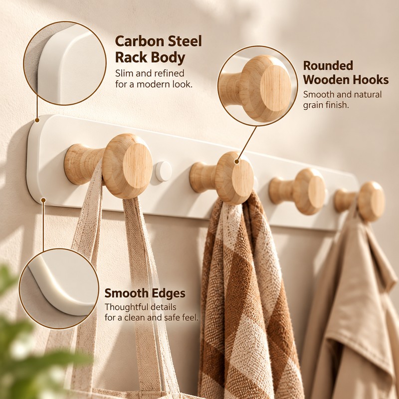 No-Drill Wall Coat Rack for Clothes & Bags – Carbon