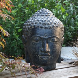 Oriental Galerie Buddha Head Stone Figure Sculpture Stone Lava Sand Bali Garden Decoration 33 cm