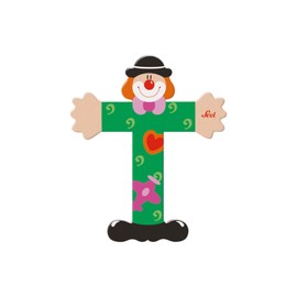 SEVI 81756 Wooden Letter T 10 cm, Door Letters for Children's Room, ABC Alphabet Educational Toy Made of Wood, Educational Toy for Children from 3 Years, Letter Clowns, Green, Approx. 10 x 7.5 cm