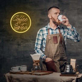 Kavaas Coffee and Tea Neon Signs 11.8"x 11.8", 3D Carved Coffee Neon Sign | LED Coffee Light Up Sign for Coffee Station, Tea Bar, Kitchen Decoration - Best Gifts for Coffee Tea Enthusiast, Christmas