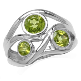 1.79ct. 3-Stone Natural Peridot White Gold Plated 925 Sterling Silver Ribbon Weave Ring Size 8.5