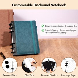 Yoment Refillable Notebooks for Work 5 Subject with Removable Dividers Tabs 224 Pages Hardcover Leather Journals for Writing Small Discbound Planner Colleged Ruled Paper for Women Men 6.1 x 8.3,Blue