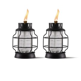 TIKI Tabletop Metal Torch Lanterns, 2-Pack – Stylish Outdoor Tabletop Tiki Torches for Patio, Garden & Backyard, Decorative Torch with Fiberglass Wick & Snuffer, Black