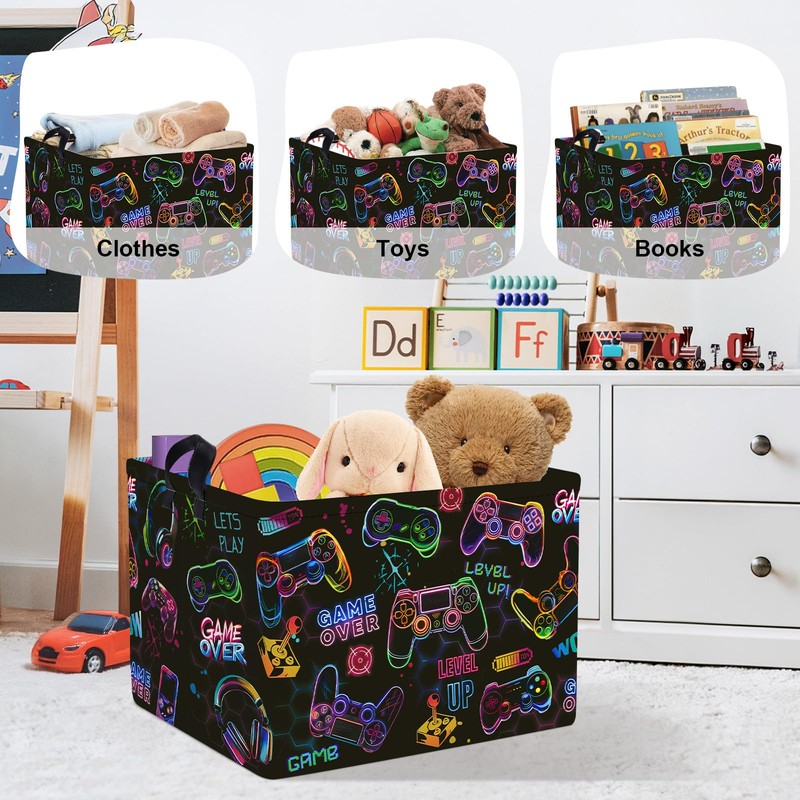 Gaming Laundry Hamper Game Controller Console Large Storage Basket Collapsible