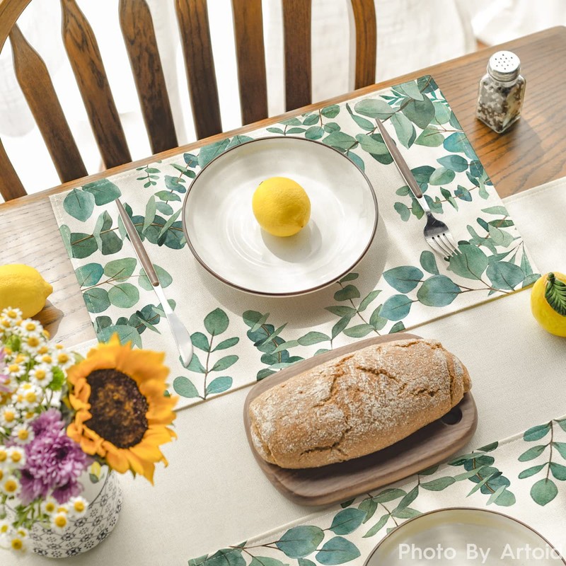 Artoid Mode Eucalyptus Leaves Summer Placemats Set of 4, 12x18