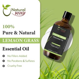 Lemongrass Essential Oil | Pure Aromatherapy Oil for Diffusers, Hair Growth, Skin, Scalp Care, Massage | Refreshing Hair Oil for Women & Men | Organic Essential Oil for Diffuser | 4 Fl Oz (120 mL)