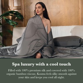 KOSMU Silk Comforter | 100% Silk Filling and 100% Bamboo Viscose Shell | Cool for Summer, Warm for Fall&Winter, Designed for Hot Sleepers (Slate, Full/Queen 104”x90”, Net Silk Weight 623g)