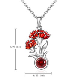 Birth Flower Necklace January Birthstone Carnation Flower Necklace for Women Sterling Silver Carnation Pendant Floral Jewelry Mothers Day Birthday Christmas Gifts