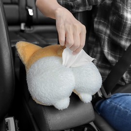 DCQRY Car Tissue Box Holder, Cute Soft Plush Cat Corgi Butt Tissue Dispenser Cartoon Animals Car Tissue Box Paper Napkin Storage Box for Car Home Bathroom Accessories