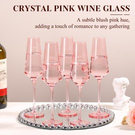 TrophyToast Pink Champagne Flutes Glass set of 6-8oz Champagne Glasses- Stemmed Coupes Reusable - Colored Champagne Glasses For For Birthday Party Wedding Anniversary-Valentine's Day Gifts