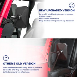 Upgraded Mirrors Doors Off Compatible with Wrangler TJ JK JKU, QMPARTS No Vibrate & Wobble Side View Mirrors, Easy-Install Quick Release Mirror Relocation Kit Compatible with Wrangler 1997-2018