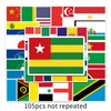 105pcs Vinyl National Flag Stickers World Country Flag Waterproof Stckers for Luggage Skateboard Laptop Snowboard MacBook Notebook Suitcase Car Bike Decorative
