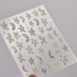 5D Nail Stickers for Nail Art Gradient Flower Nail Stickers Spring Aurora Floral Nail Decals Embossed Self-Adhesive Nail Art Supplies Suitable for Women DIY Summer Manicure Decoration-1 Sheet